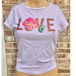 Victorias Secret Graphic White & Gold/Pink Sparkly Tshirt